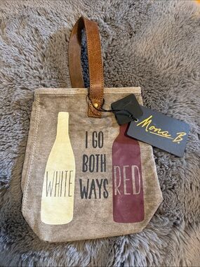 Mona B Wine Bag Carrier Up-Cycled Canvas 2 Bottle I Go Both Ways White Red New